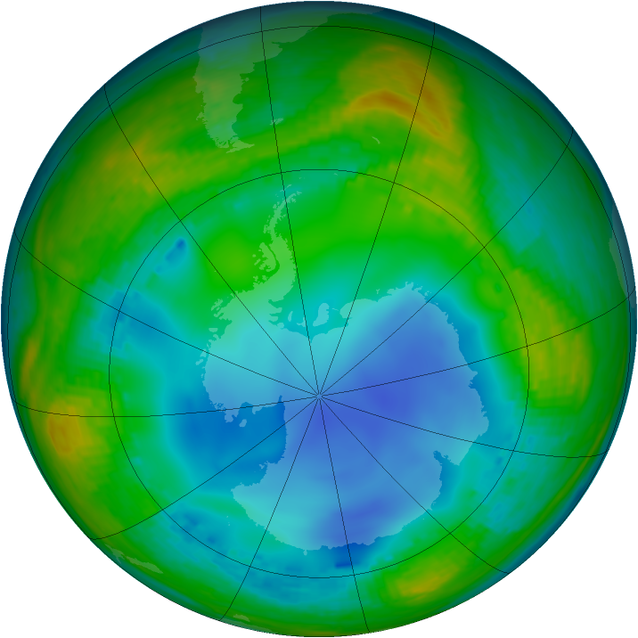 Antarctic ozone map for 13 July 2001